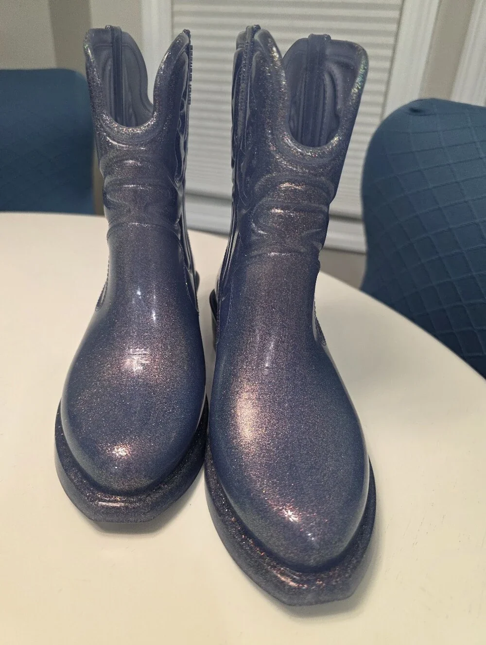 Mini Melissa Texas Boot Blue Glitter Cowboy Boot Big Kids Size 3
